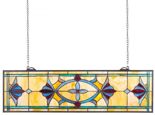 VEVOR Buntglasfensterpaneel im Tiffany-Stil, rechteckiges Glasdekor mit Kette zum Aufhängen, Multicolor, B/H: 81,3 x 25,0 cm - Bild 1