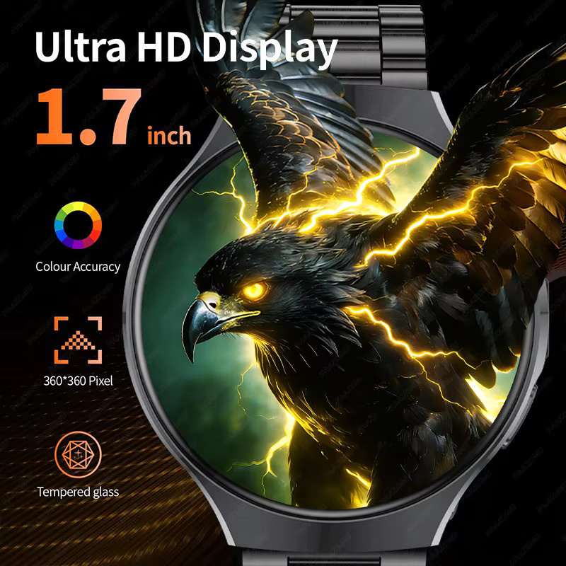 paazomu Smartwatch, 1,7 Zoll, Schwarz, Silikon, Edelstahl - Bild 2