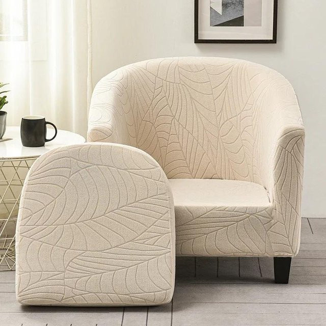 2-teiliger Sesselüberzug aus Jacquard in Beige mit floralem Muster, universeller Stretch-Sofabezug für Ohrensessel - Bild 1