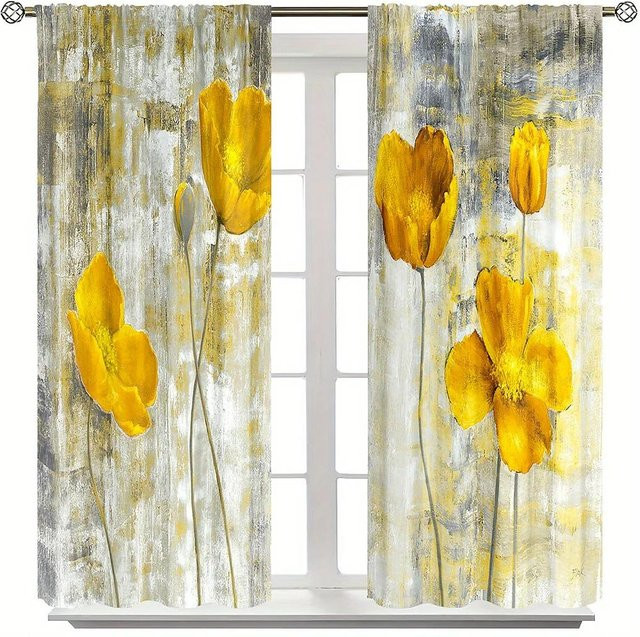 Yiran Furniture Vorhang mit Vintage Rose und Schmetterlings-Print, Farbe Gelb, Breite: 55 cm, Höhe: 120 cm - Bild 1