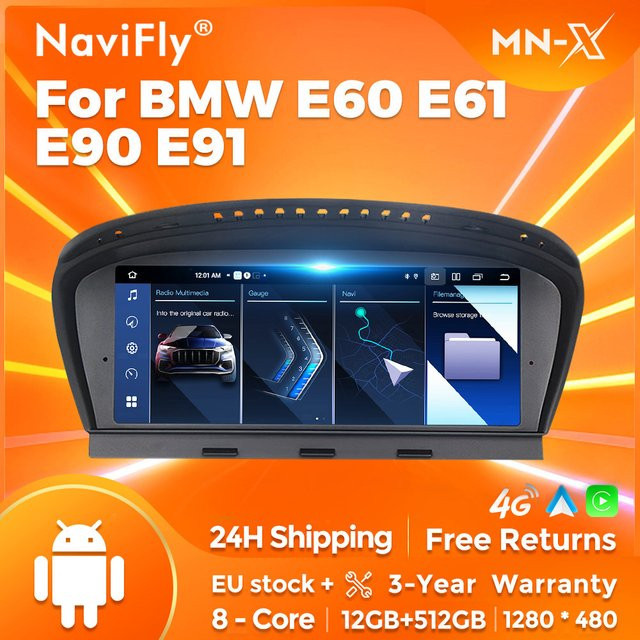 NaviFly MN-X EU Wireless CarPlay Intelligentes Multimedia-Autoradio für BMW E60 E61 E63 E64 E90 E91 E92 CCC in Schwarz - Bild 1