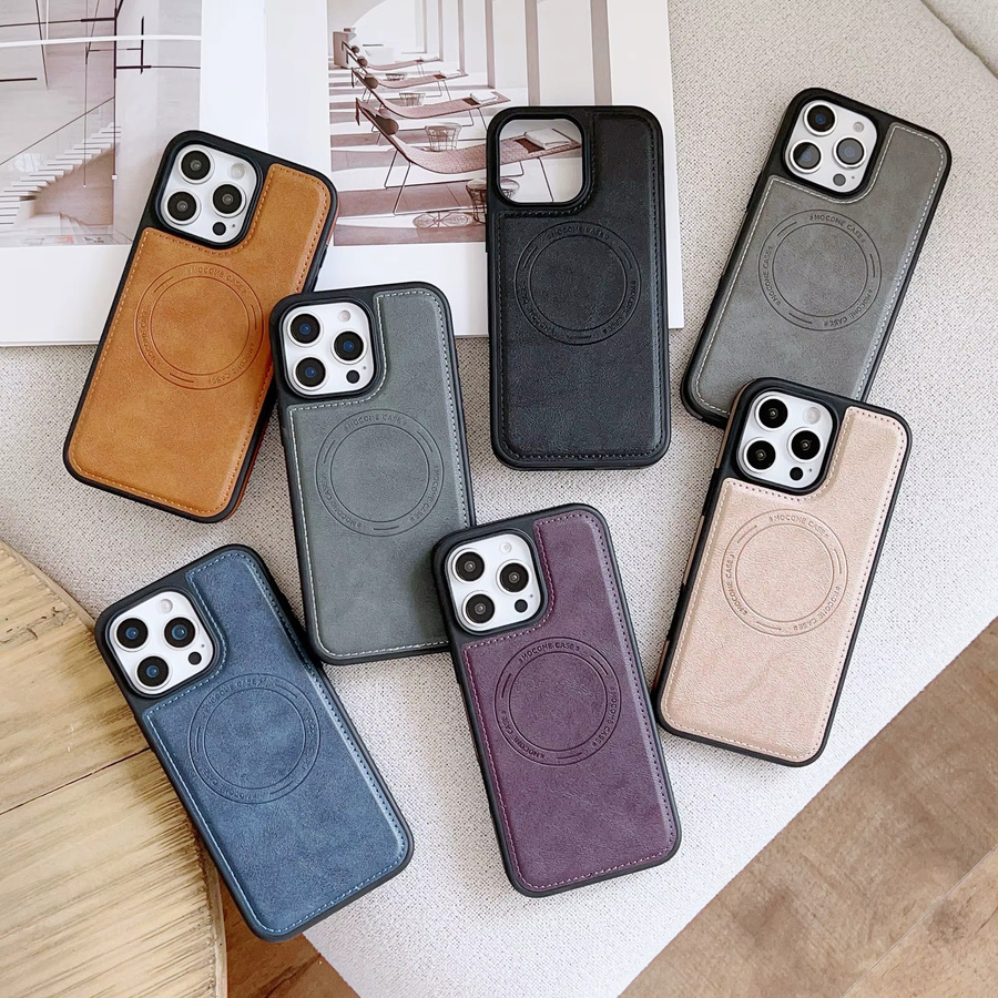 HKNR Magnetische Leder-Handyhülle mit Kameraschutz für iPhone 16 15 14 13 12 11 Pro Max Plus und 16e, MagSafe kompatibel, Anti-Fall, Farbe: Grau - Bild 5