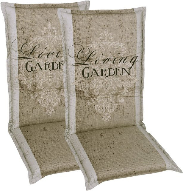 GO-DE TEXTIL Gartenauflage Living Garden 2er Set Hochlehner Beige gesteppt mit Schaumstoff und Befestigungsbändern - Bild 1