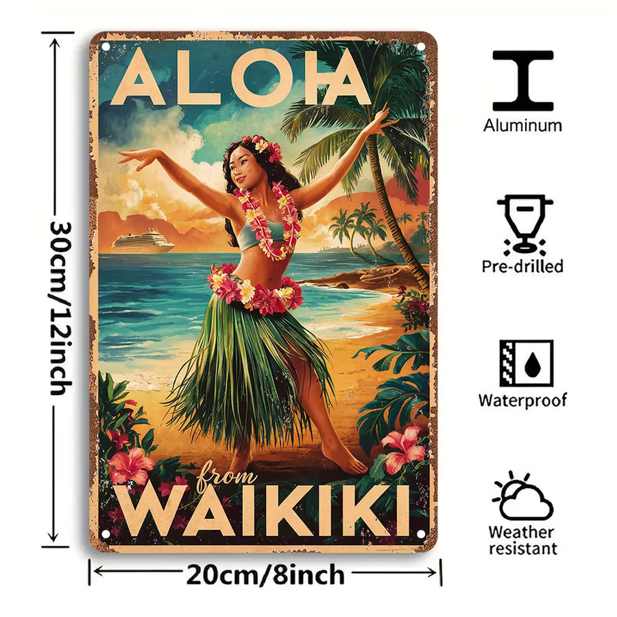 Potdemiel Aloha Vintage Metallblechschild Rund mit Floralem Design, Durchmesser: 20 cm, Mehrfarbig - Bild 3