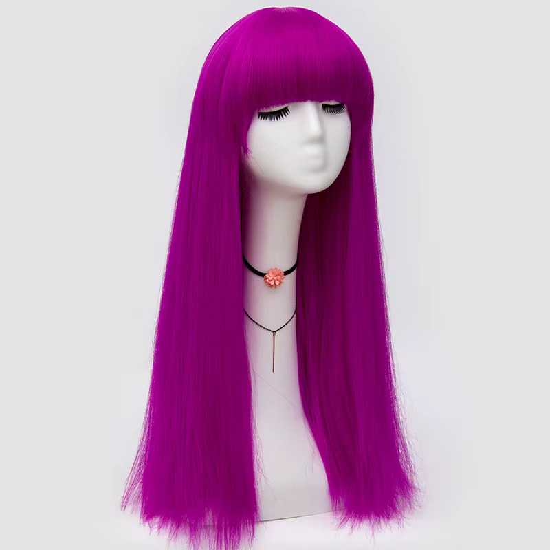 shyred Perücke, lange gerade violette Synthetik-Perücke mit Pony, Damen - Bild 2