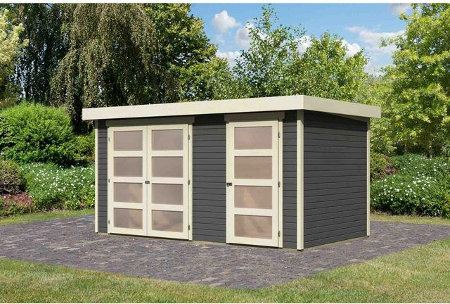 Karibu Holz-Gartenhaus Nürnberg in Terragrau mit Flachdach und modernem Design, Breite: 400 cm, Tiefe: 213 cm, Höhe: 211 cm - Bild 1