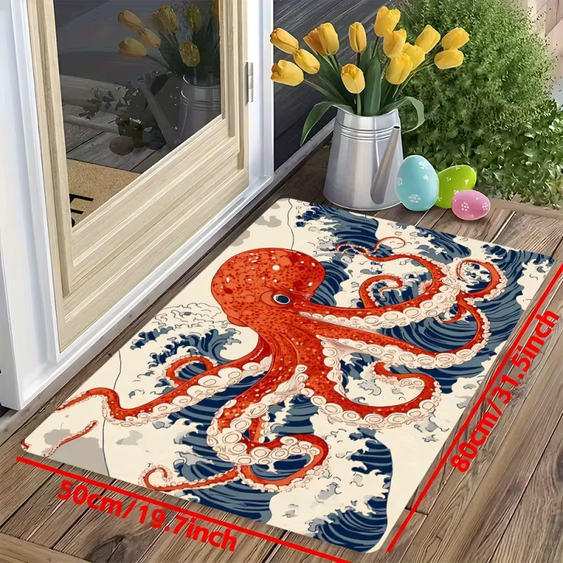 VIKAMA Willkommens-Fußmatte mit Oktopus-Wellen-Motiv, rutschfest und waschbar, mehrfarbig, B: 60 cm, T: 40 cm - Bild 4