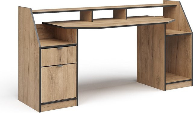 Vicco Computertisch Joel Gamingtisch in Eiche und Schwarz mit Schublade und Tür, Breite: 180 cm, Tiefe: 66 cm - Bild 1