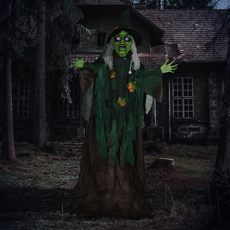 HOMCOM Halloween-Hexe Dekofigur mit LED-Leuchte und Soundfunktion, Höhe: 183 cm, Farbe: Multicolour - Bild 2