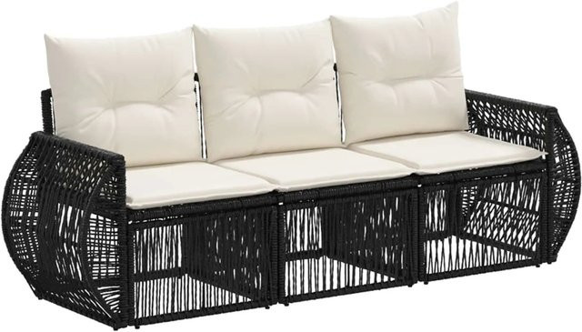 vidaXL Gartensofa-Set 3-teilig aus Poly-Rattan in Schwarz und Cremeweiß mit Polsterauflagen und Metallgestell - Bild 1