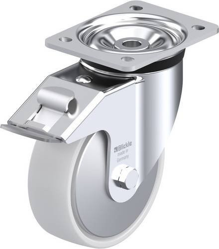 Blickle Lenkrolle LK-PO 150K-FI-FA mit Feststeller, silber und weiß, Rad-Durchmesser: 15 cm, Tragfähigkeit: 400 kg - Bild 1
