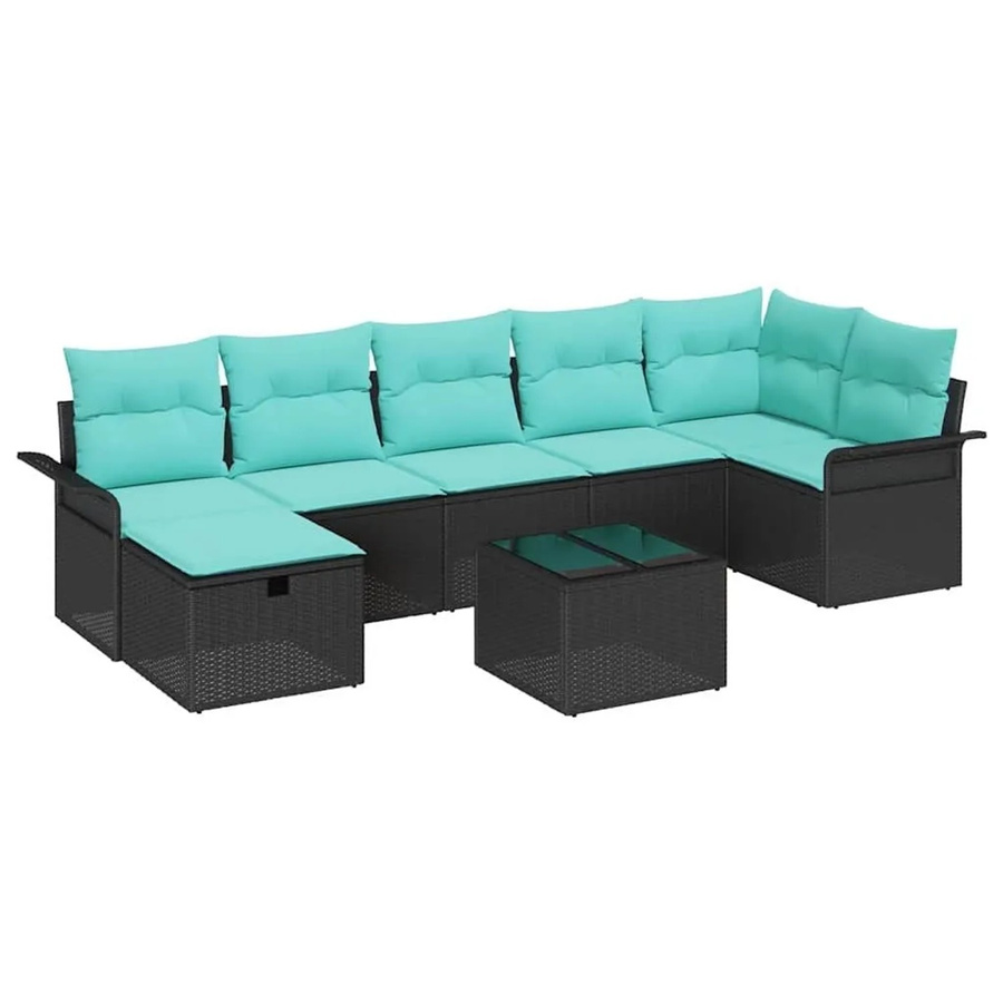vidaXL Gartensofa-Set aus Poly-Rattan in Schwarz und Türkis mit 8 Kissen und Stauraum - Bild 2