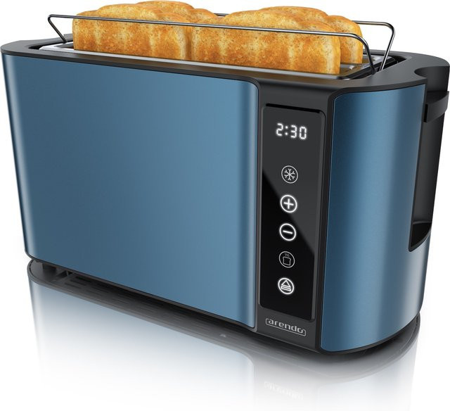 Arendo Toaster aus Edelstahl mit Brötchenaufsatz, Digitaldisplay und Touch-Bedienung in Silber oder Blau - Bild 1