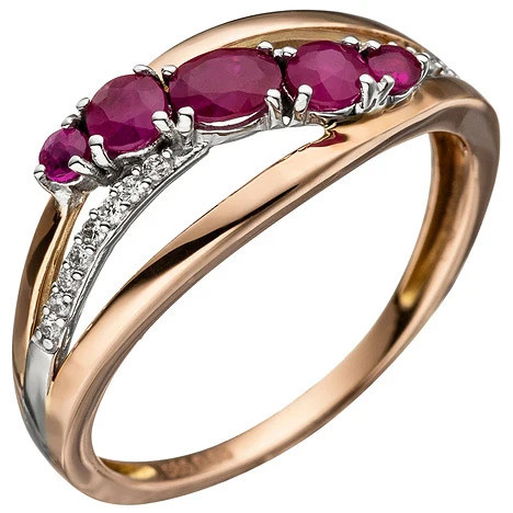 Colfem Ring 585 Rotgold, 5 Rubine, 16 Diamanten, Damen - Bild 1