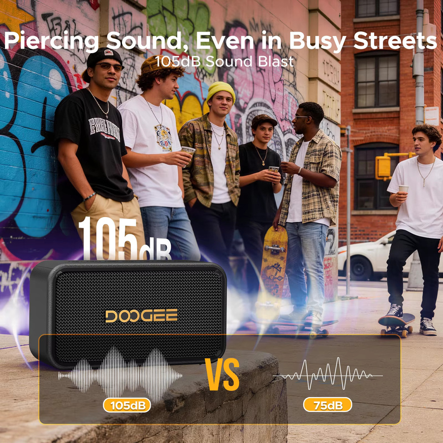 DOOGEE Field Rush Tragbarer Bluetooth-Lautsprecher mit 130W Maximaler Leistung, IP67 Wasserdicht, Black - Bild 3
