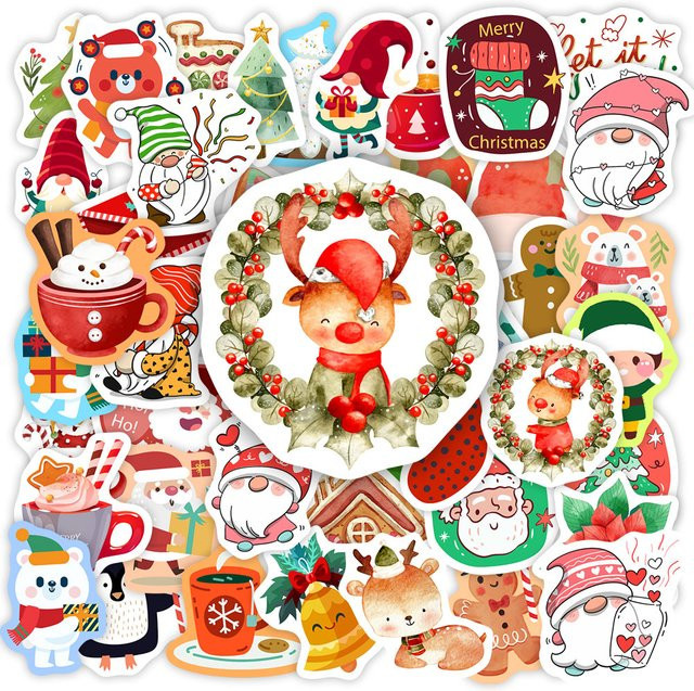 Wasserdichte Weihnachts Aufkleber mit lustigen Cartoon Kindern und Tieren in Mehrfarbig für DIY Scrapbooking und Geschenke aus PVC - Bild 1