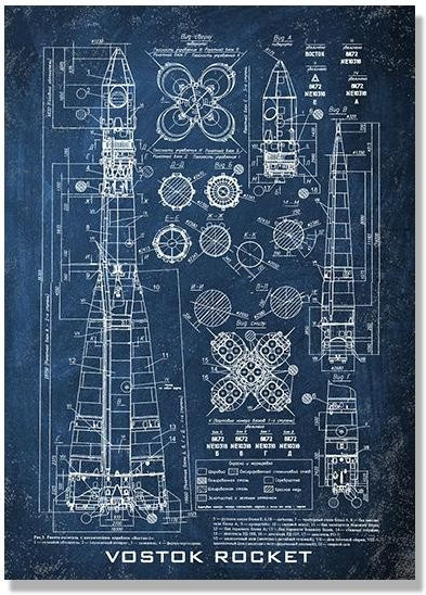 Vintage Blaupause Space Shuttle Leinwandposter Petrichor Kunstwerk in Blau, B: 30 cm, H: 40 cm - Bild 1