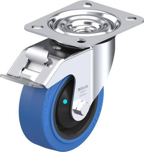 Blickle Lenkrolle LE-POEV 100KAD-FI-SB mit Feststeller in Schwarz und Blau, Rad-Durchmesser: 100 mm, Tragfähigkeit: 150 kg - Bild 1