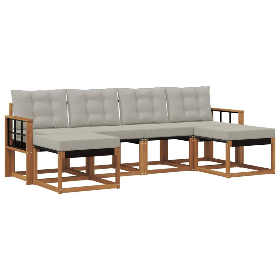 vidaXL Outdoor-Sofagarnitur 6-teilig aus Akazienholz und Textilene in Natur und Grau mit Kissen - Bild 2