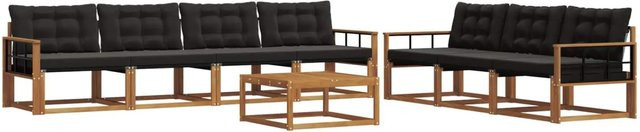 vidaXL Outdoor-Sofagarnitur 8-teilig in U-Form aus Akazienholz und Textilene mit Kissen, Schwarz und Natur - Bild 1