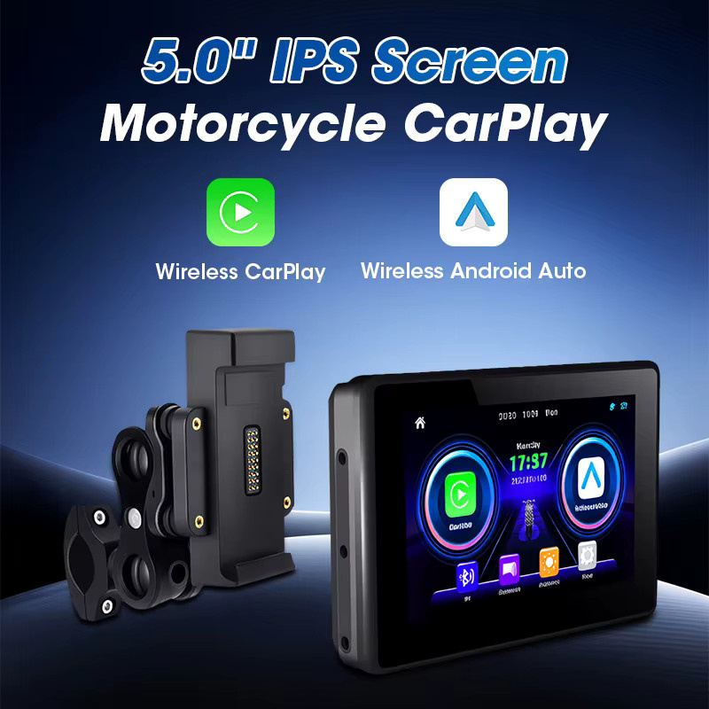 Jansite 5 Zoll Motorrad-GPS-Navigation mit BMW-Stilhalterung, kabellosem CarPlay und Android Auto, Bluetooth, Moto-Monitor, IPX7 wasserdicht, Schwarz - Bild 2