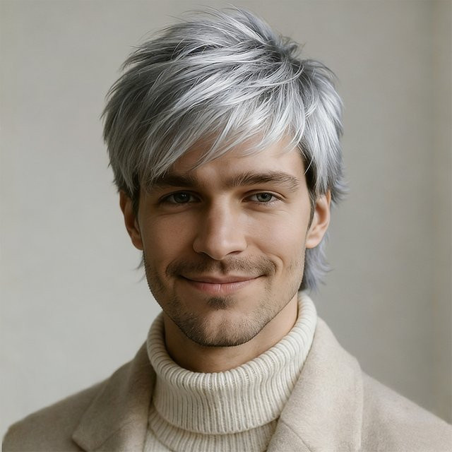 OYM HAIR Herren-Kurzhaarperücke, silbergrau, Pixie-Schnitt, Echthaar - Bild 1