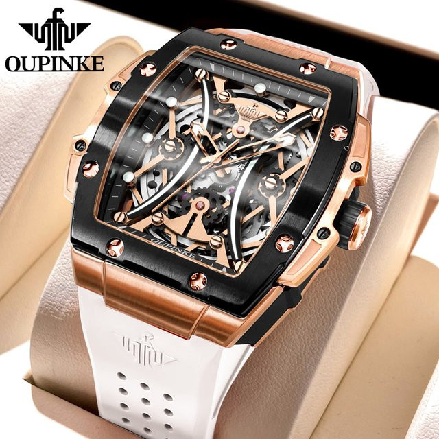 OUPINKE Armbanduhr, Automatik, Tonneau, Roségold, Schwarz, Herren - Bild 1