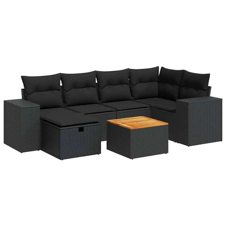 vidaXL 7-teilige Garten-Sitzgruppe in L-Form mit Kissen, Schwarz - Bild 2