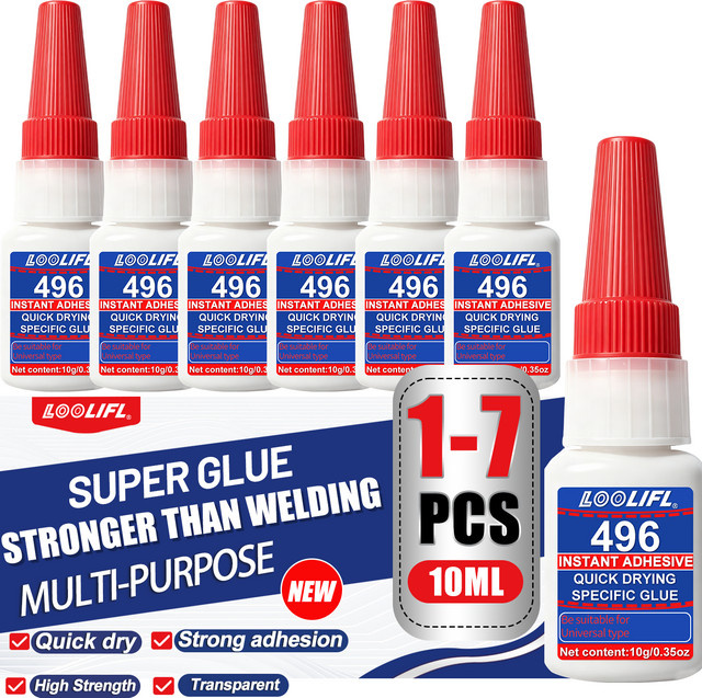 LOOLIFL Sekundenkleber transparent, flüssiger Cyanacrylat-Klebstoff für Kunststoff, Holz und Metall, 10 ml - Bild 1