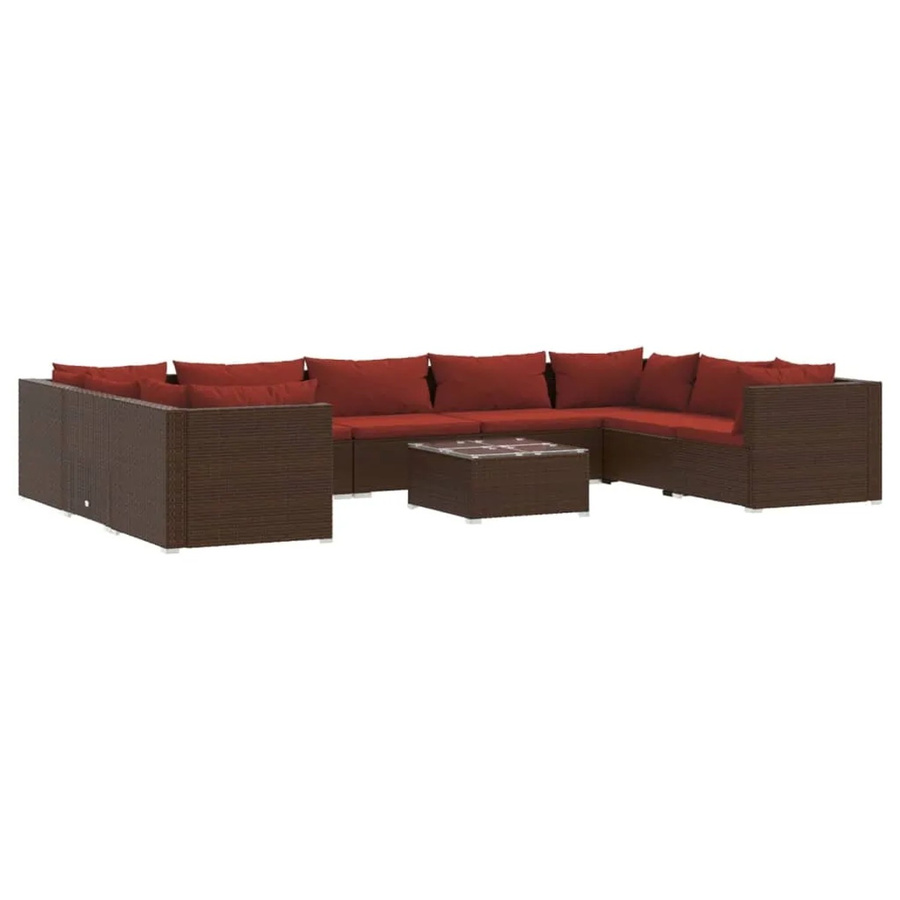 vidaXL 10-teiliges Garten-Lounge-Set aus Polyrattan mit Kissen in Braun - Bild 2
