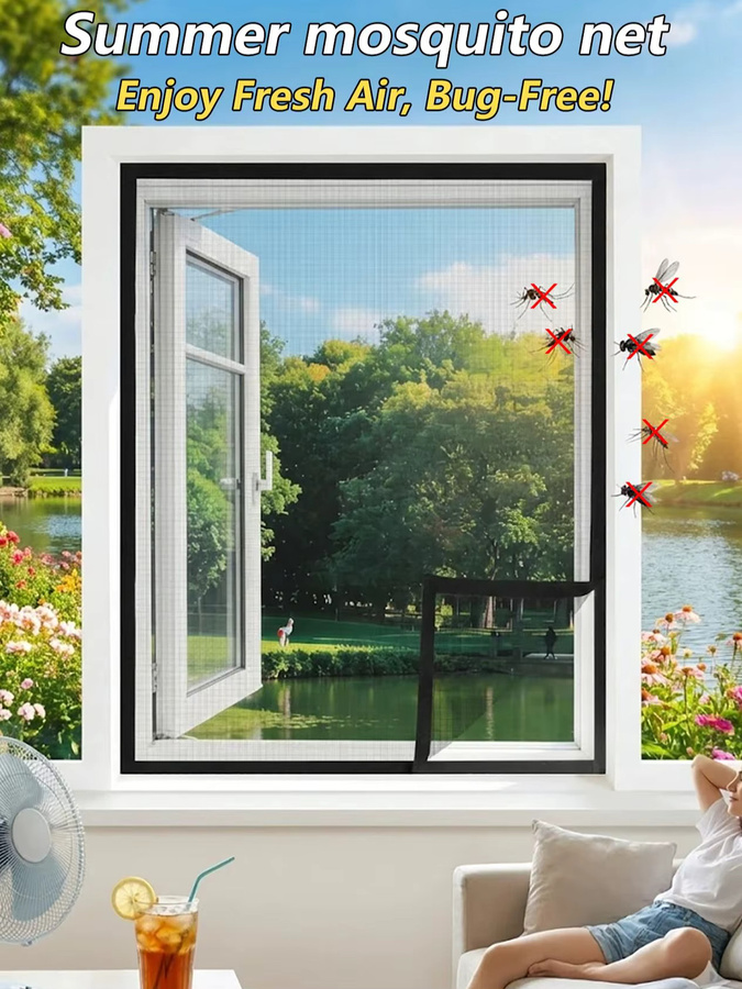 TranquilTouch Insektenschutzgitter-Set Schwarz mit Klettverschluss zur einfachen Installation, abnehmbares und wiederverwendbares Anti-Mücken-Netz für dein Zuhause - Bild 7