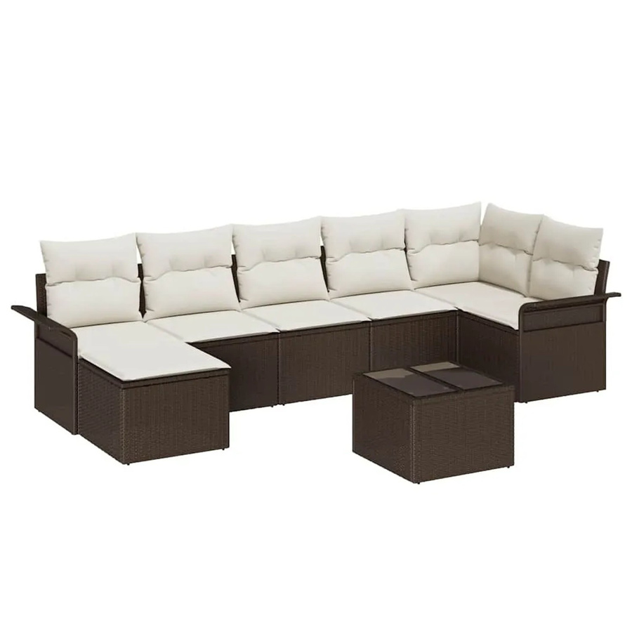 vidaXL Garten-Sofa-Set aus Polyrattan in Braun, 8-teiliges L-Shape Lounge-Set mit Kissen, Ottoman und Couchtisch für Garten, Balkon und Terrasse - Bild 2