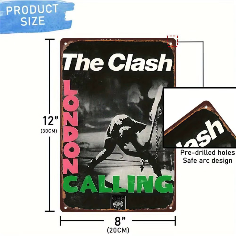 CIFBUY Vintage Metallblechschild The Clash London Calling Retro Punk-Rock Wandkunst, B/H: 20,3 x 30,5 cm, Mehrfarbig - Bild 2