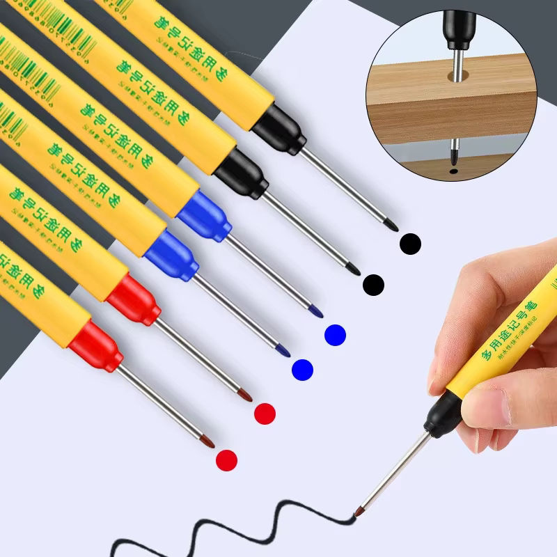 MROOFUL 6er Set Mehrzweck Kennstift mit langem Kopf für Holzbearbeitung und Dekoration, wasserfest, Farben: Rot, Blau, Schwarz - Bild 2