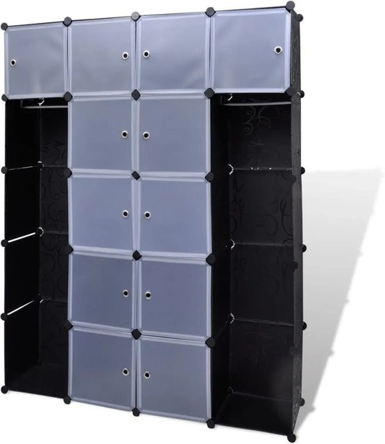 vidaXL Modularer Schrank mit 14 Fächern aus Kunststoff und verchromtem Stahldraht, Schwarz-Weiß, B: 37 cm, H: 180,5 cm, T: 37 cm - Bild 1
