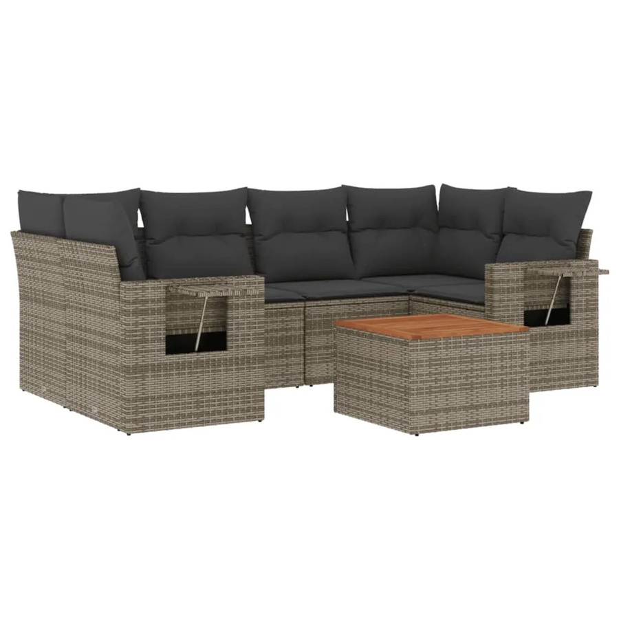 vidaXL 7-teilige Garten-Sofagarnitur in U-Form aus grauem Poly-Rattan mit Kissen und pulverbeschichtetem Stahlgestell - Bild 2