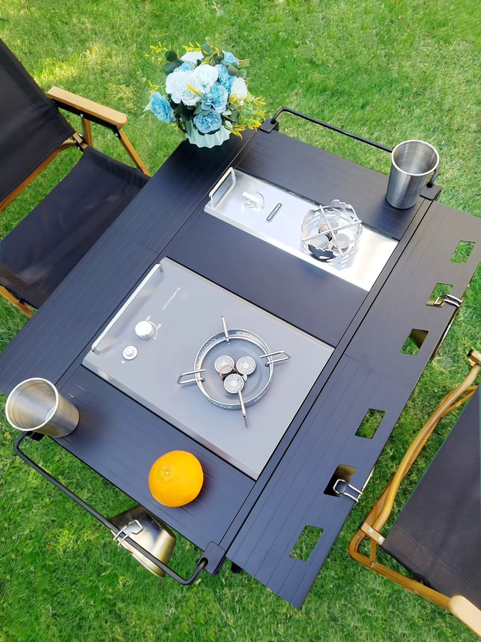 Lohascamping Klappbarer Camping-Tisch in Schwarz, Multifunktionaler Rucksack-Rolltisch mit verstellbarer Höhe und Metallgestell - Bild 2