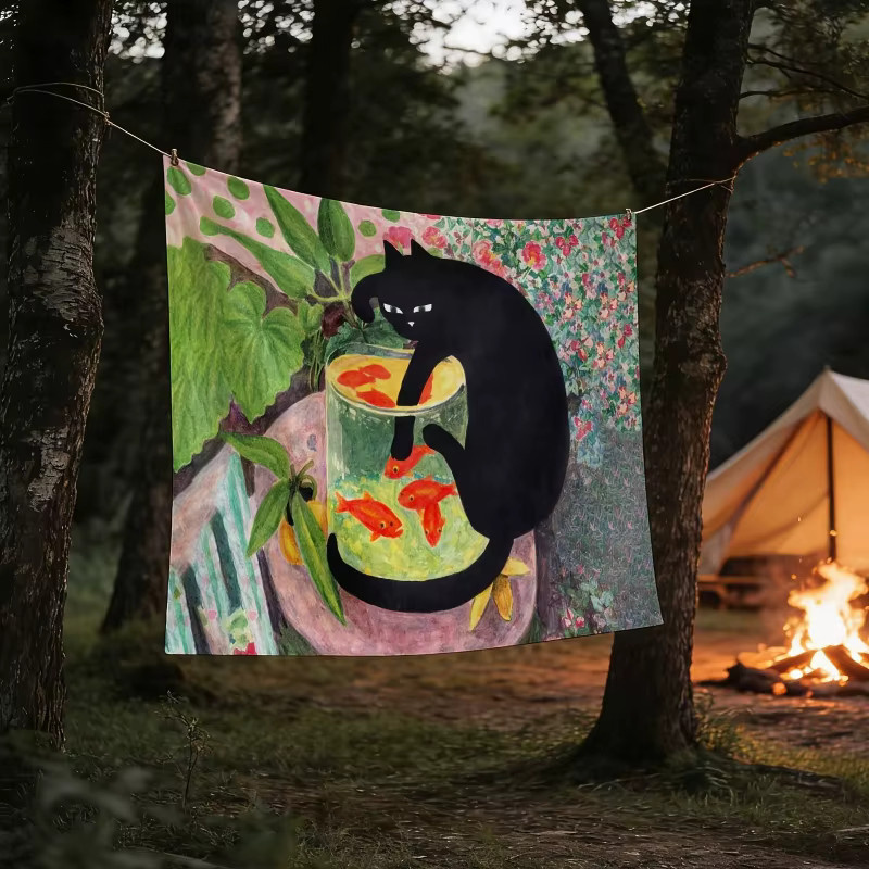 VIKAMA Wandteppich Die Katze und der Fisch in Multicolour - Bild 3