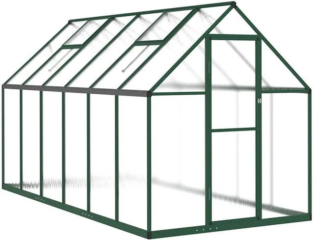 Furnicato Gewächshaus aus Aluminium mit Fundamentrahmen und Polycarbonat in Grün, B/T/H: 334 x 169 x 195 cm - Bild 1