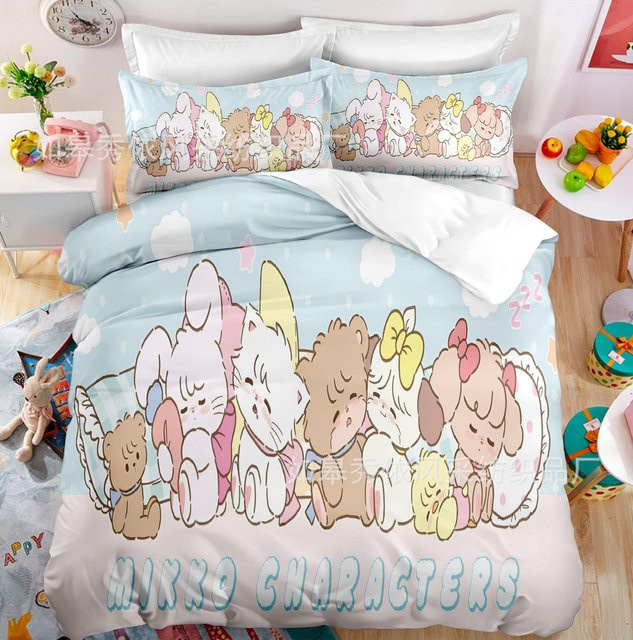 Kawaii MIKKO Bettwäscheset mit Cartoon-Tierprint, Blau, 2-teilig aus Mikrofaser, B/H: 135 x 200 cm - Bild 1