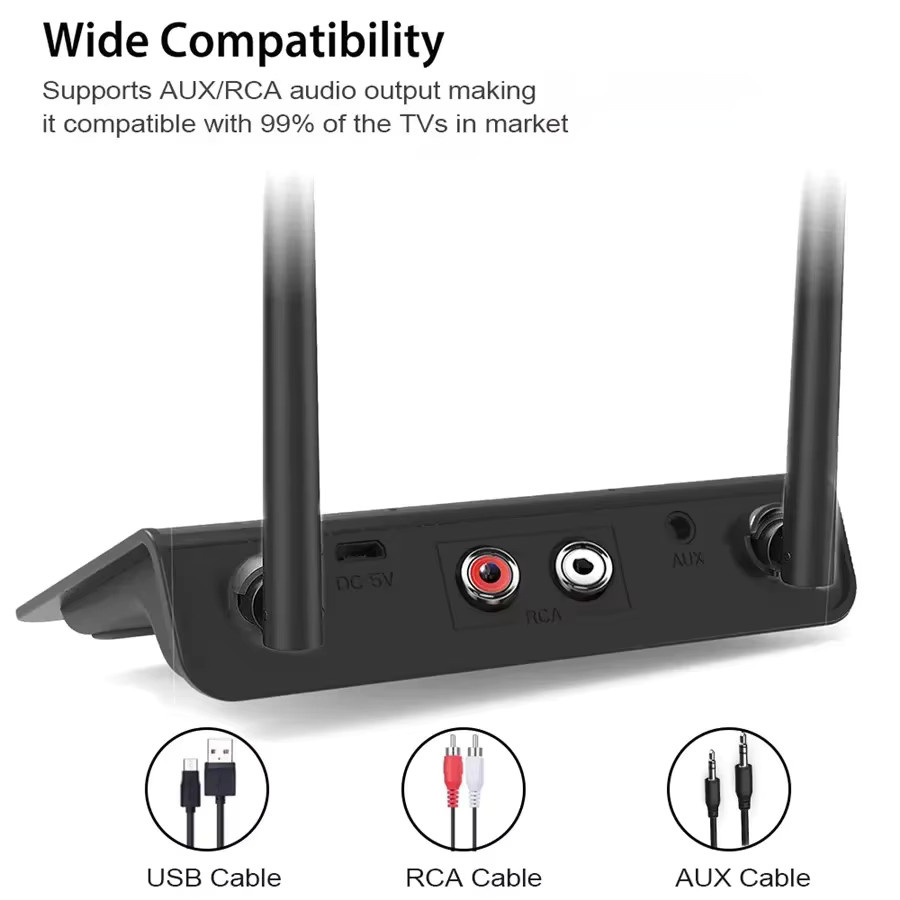VIKEFON Bluetooth 5.0 Sender und Empfänger mit AptX HD Low Latency, Wireless Audio Adapter für PC, TV und Kopfhörer, Schwarz, 3,5mm AUX und RCA Anschluss - Bild 4