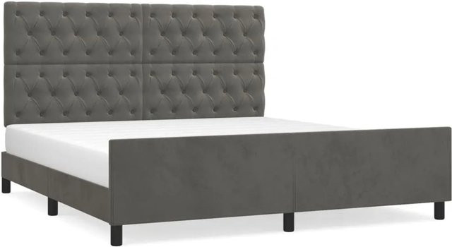 vidaXL Bettgestell mit Kopfteil aus Samt in Dunkelgrau, B/T/H: 160 x 200 x 128 cm (Höhe Kopfteil: 166 cm) - Bild 1
