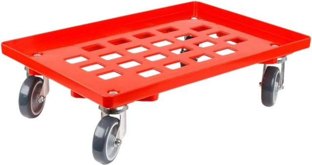 PROREGAL Transportroller für Euroboxen 60 x 40 cm in Rot mit Gummirädern und Gitterdeck, Traglast 300 kg - Bild 1