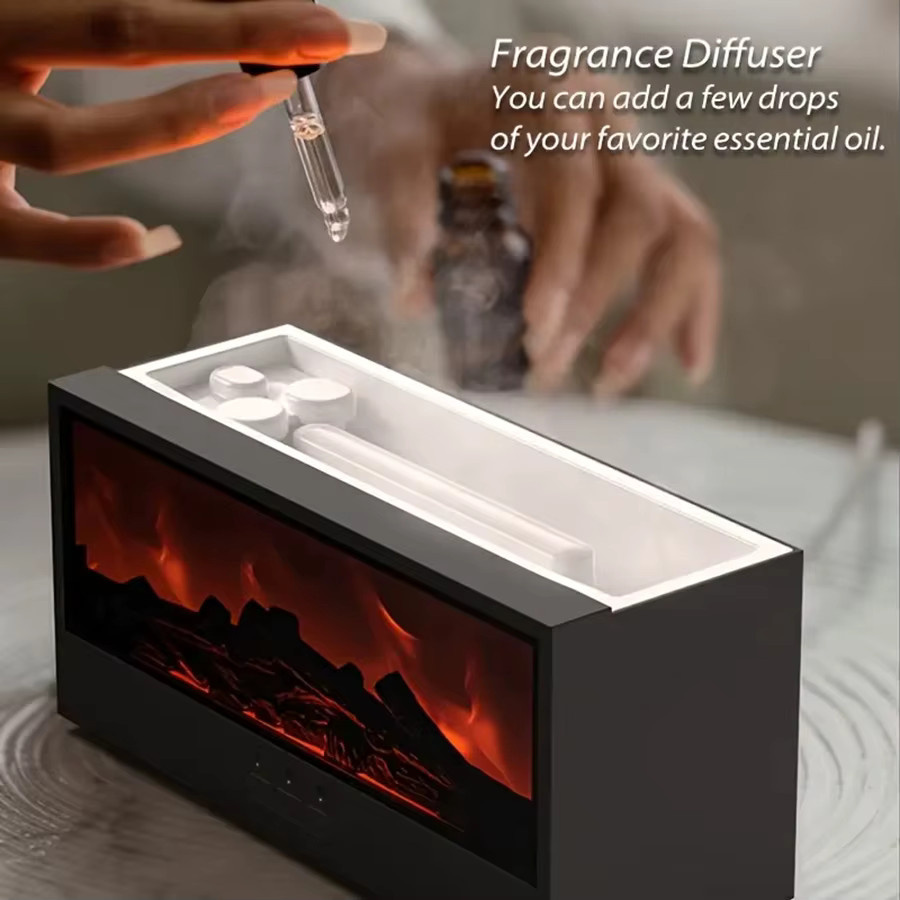 KIQUNE Aroma Diffusor mit 3D-Flammen-Effekt und Fernbedienung, Luftbefeuchter für ätherische Öle in Schwarz - Bild 3