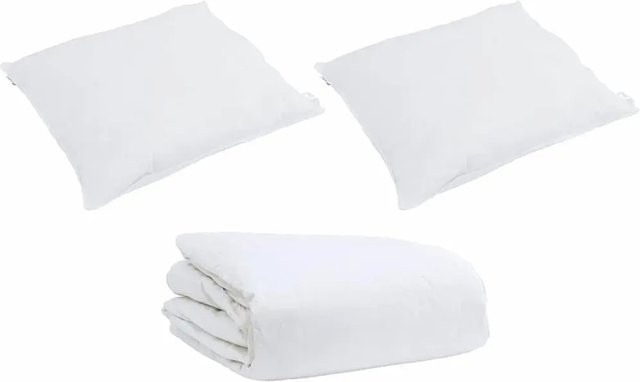 vidaXL Bettdecken-Set 3-teilig mit Decke und Kissen aus Daunenfeder-Mix in Weiß, atmungsaktiv und allergikerfreundlich - Bild 1