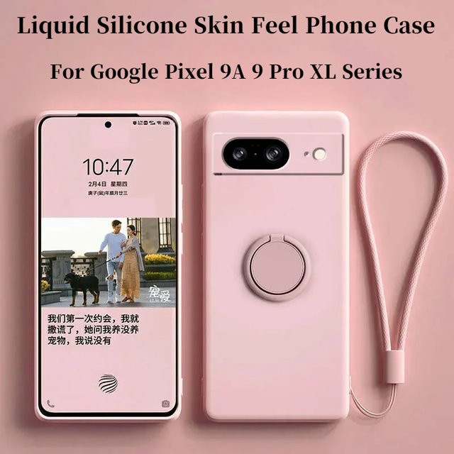 Google Schutzhülle aus flüssigem Silikon mit magnetischem Ringständer für Pixel 9 Pro XL 8 7 Pro 5G, Farbe: Black - Bild 1