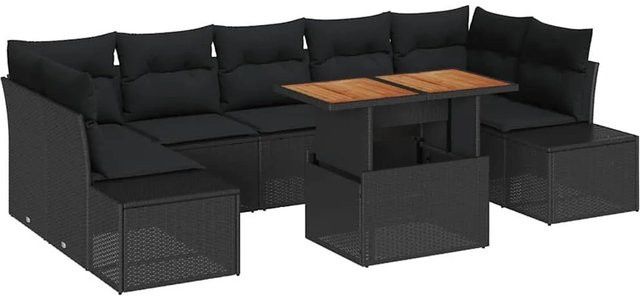 vidaXL 8-teilige Garten-Sofagarnitur aus Poly Rattan in Schwarz mit Kissen und Stauraum - Bild 1
