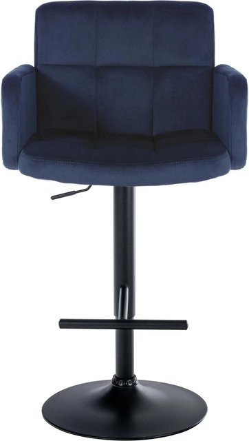 DELUKE 2er Set Barhocker SUTUN aus Samt in Blau, höhenverstellbare Barstühle mit Lehne und 360 Grad Drehbarkeit, B/T/H: 60 x 56 x 93 cm - Bild 1