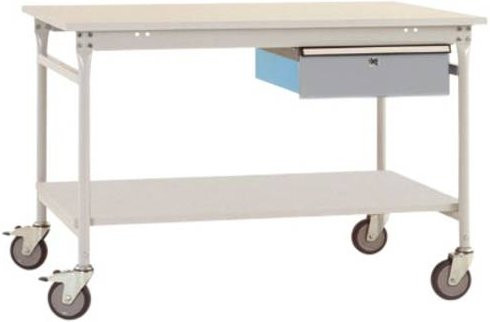 Manuflex TP5341.9006 BASIS mobiler Beistelltisch mit Melamin-Platte und Einzelschubfach in Alusilber, B/T/H: 125 x 80 x 85 cm - Bild 1