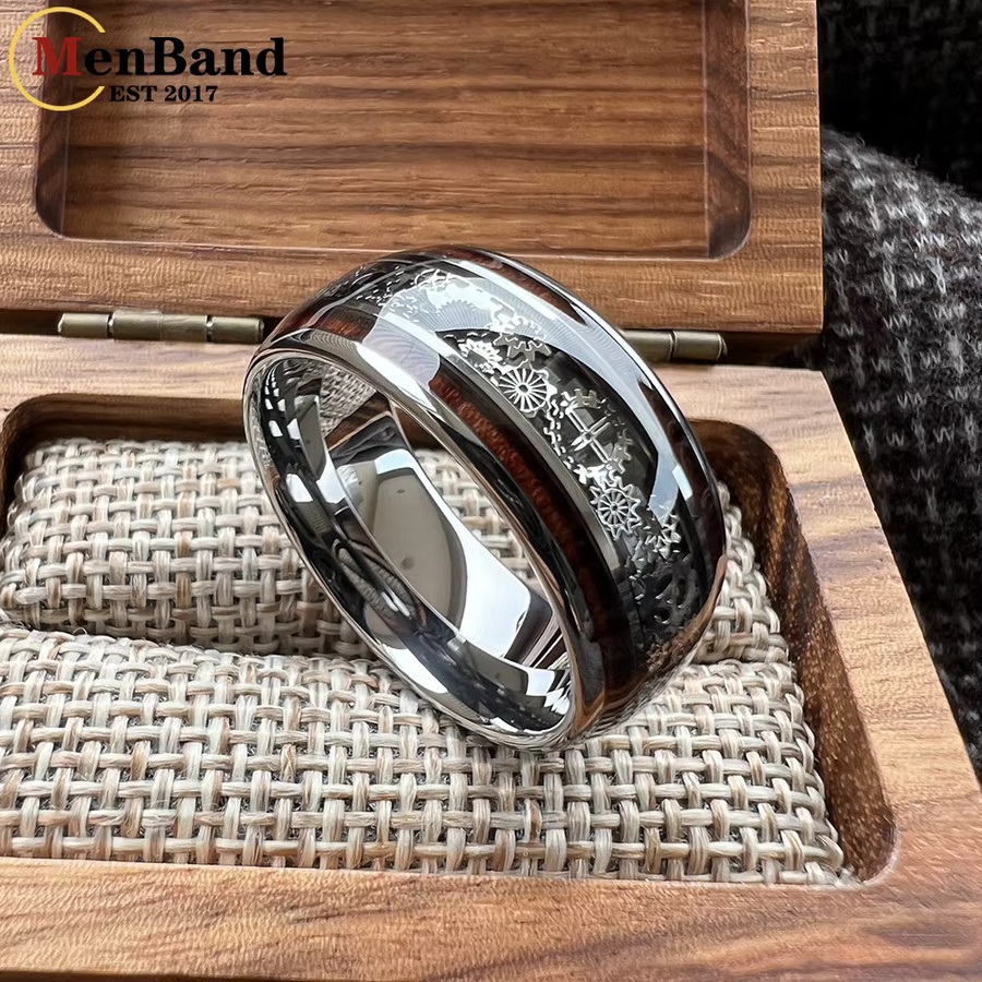 MenBand Zahnradring Wolfram, Holzeinlage, Silber, Unisex - Bild 2